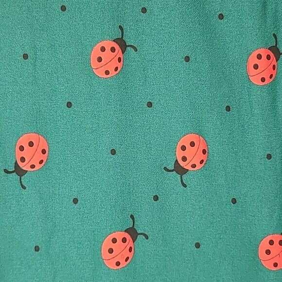 Unique Vintage Green Dress Red Lady Bug Print Key Hole Neck Size 10-12 NWT - Picture 15 of 15